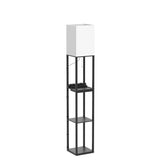 SUNMORY Floor Lamp with Shelves,Modern Dimmable Solid Wood Standing Lamp with 1 Drawer and 2 USB Ports & 2 Power Outlet,Corner Tall Bookshelf Lamp for Living Room and Bedroom(Black)
