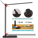 LED Desk Lamp with Wireless Charger, USB Charging Port, 10 Brightness, 5 Color Modes, Desk Lamps for Home Office