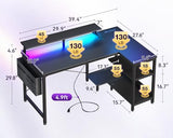 ODK 40 Inch Gaming Desk with USB Power Outlets and LED Lights, Reversible L Shaped Computer Desk, Black
