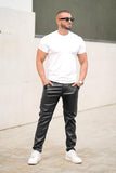 GINGTTO Leather Pants Men Slim Fit Stretch Motorcycle Black 29W30L