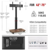 AOKCOS Rolling TV Stand for 43 50 55 60 65 70 75 Inch TVs, Portable Mobile TV Stand on Wheels, 10-Level Height Adjustable TV Cart with Swivel & Tilt Mount for Bedroom/Living Room/Office/Corner
