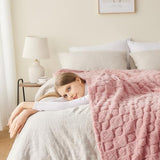 NEWCOSPLAY Super Soft King Blanket Pink Premium Silky Flannel Fleece 3D Heart Checkered Lightweight Bed Blanket All Season Use (Pink Heart, King(90"x110"))