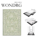 WondRg 2x6 Green Washable Runner Rug for Kitchen Hallway Neutral Floral Soft Non Slip Rug Low Pile Distressed Carpet for Bathroom Bedroom Indoor Nursery