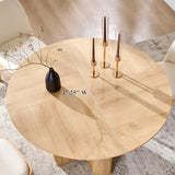 T4TREAM 47" Fluted Round Dining Table for Kitchen Living Room, Natural Oak