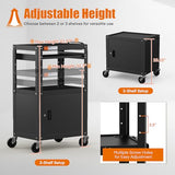 Steel Large AV Cart with Extra Storage - Adjustable Height Cart with Locking Cabinet