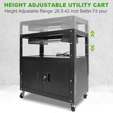 HONYTA AV Cart, Computer Steel Carts with Wheels and Power, Height Adjustable Rolling AV Carts, 18”X 30.8”X 42”, Black