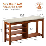 FAGAGA Shoe Rack Bench with Flip-Top Storage, Solid Wood Entryway Bench with Cushion, Adjustable Shelf, Shoe Organizer for Front Door Entrance, Hallway, Living Room, Mudroom (Beige, 39.4" L)