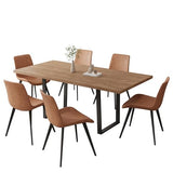 ZckyCine 67" Expandable Walnut Dining Table and 6 Upholstered Chairs, 7-Piece Dining Room Furniture Set