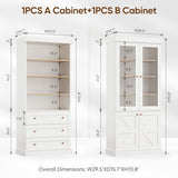 Vyre 71" Tall Modular Farmhouse Bookcase with Glass Doors & Drawers