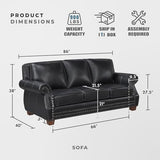 Lexicon 86" W Sofa, Top Grain Leather Match Comfy Sofa with Nailhead Trim, Rolled Arms