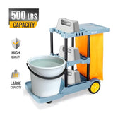 Commercial Traditional Cleaning Janitorial 3-Shelf Cart, 500 Lbs Capacity Housekeeping Cart,