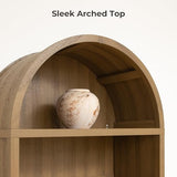 SICOTAS 84.2" Tall Arched Bookcase with Doors - 5 Tier Rattan Bookshelf