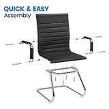 Yaheetech Faux Leather Office Reception Chair Without Wheels Mid Back Ergonomic Guest Chairs for Conference