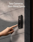 Security Video Doorbell Dual Camera, 2K HD, Wireless, Battery-Powered, HomeBase, Dual Motion Detection