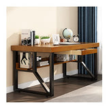 LSSOAZZVVN Modern Metal Solid Wood Computer Desk, Home Office Writing and Reading Workstation Learning Desk