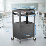 Steel Large AV Cart with Locking Cabinet - Adjustable Height Media Carts with Wheels, Pullout Tray, Power Strip for Mobile Work Station