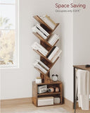 SUNMORY 6 Tier Tree Bookshelf, Small Bookcase with Storage Cabinet, Modern Tall Narrow Bookshelves Organizer, Rustic Brown