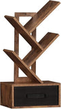 Simple Deluxe 4-Tier Tree Bookshelf with Drawers, Compact Corner Bookcase with Storage Cabinet & Open Shelves