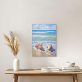 daktenn Beach Picture Decor Ocean Painting Canvas Wall Art Prints of Seashell on Sandy Seaside Coastal Seashell Conch Wall Art for Living Room Wall Decor Bathroom Wall Art 18x24 Inches