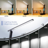 wanjiaone Multifunctional LED Desk Lamp with Wireless Charger,USB Charging Port,Clock,Phone Holder,Desk Lampp, Black