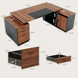 Executive L-Shaped Desk with Storage Cabinet, 78-Inch Large Home Office Desks with Power Outlet and Lateral File Cabinet