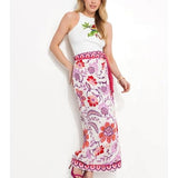 Talakeno Womens Floral Wrap Midi Skirt Summer Adjustable Tie Side Casual High Waist A Line Beach Boho Long Flared Skirts(Pink,S)