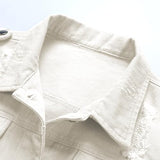 Hixiaohe Spring Summer Jean Jacket for Women Trendy Half Sleeve Button Down Short Denim Jacket Retro Cropped Trucker Coat