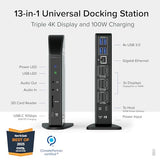 Plugable 13-in-1 USB C Docking Station 4K Triple Monitor with 100W Power Delivery | USB C Dock for Windows, Mac, ChromeOS