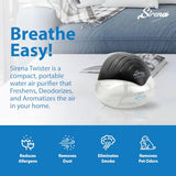 Sirena Twister Air Purifier (Black) - Water Filter Air Washer For Home and Office - Essential Oil Aroma Diffuser With LED Night light - Small Air Cleaner