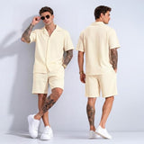 GINGTTO Mens Vacation Outfits Sets Summer Outfits for Men 2 Piece Set Beach Shirt and Short Sets Khaki XL