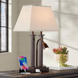 Possini Euro Design Deacon 26" High Modern Desk Table Lamp with USB Charging Ports A+C and AC Power Outlet in Base