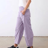 SeeLuNa Women Barrel Travel Pants Elastic Waistband Tapered Leg Baggy Mid Rise Work Trousers Lounge Pant with Pockets(Light-Purple,M)