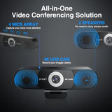 C980 PRO 3-in-1 4K Webcam with Microphone and Speaker, 60°-98° Wide Angle Webcam w/ 4 Noise Cancel Mics, 2 Speakers, Fixed Focus