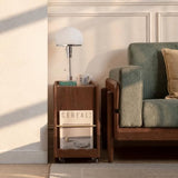 Black Walnut Side Table with Storage, Narrow End Table with Magazine Rack | Premium black walnut wood