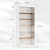 Vyre 70.8" Tall White Bookshelf, Farmhouse Modular Bookcase with 6-Tier Adjustable Shelves
