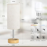 Touch Bedside Table Lamp with USB - 3 Way Dimmable Wood Lamp for Bedroom Nightstand, Desk Lampl, 14in