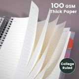 Yoment 5 Subject Notebook College Ruled, 300 Pages Spiral Notebook with Removable Divider Tabs，Hardcover 8 x 10 Inches College Ruled Journal 1 Inner Pocket for School College Work Office Home,Green