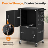 AV Cart - Heavy Duty Computer Cart with 2 Cabinets, Rolling Media Cart with 4 Outlets & Pegboard & Hooks