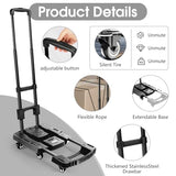Folding Hand Truck 500lbs, Portable Heavy Duty Dolly Cart, 6 Wheels Collapsible Luggage Cart with 2 Elastic Ropes