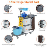 Janitorial Cart with Cabinet, 3-ply Multi-Purpose Engineered Plastic Housekeeping Cart with 30 Gallon Bag Hand Push Utility Cart