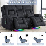 URRED Power Loveseat Recliner Sofa with Massage and Heat，Dark Grey