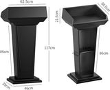 Curved Metal Lectern Podium Stand, Portable Presentation Podium with Open Storage Shelf