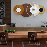Anmotpe 32x16 inch Large Modern Mid-Century Wall Clock - Non-Ticking Silent Metal and Wood Brown Decorative Clock, Battery Operated Analog Clocks for Living Room, Bedroom, Home Decor