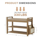 Homaxy 2-Tier Shoe Rack Bench with Side Holder, 28.2 in Bamboo Entryway Bench, Shoe Rack Organizer with Cushion for Front Entrance, Hallway Living Room Bedroom, Walnut and Light Brown