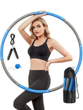 Phobby Weighted Exercise Hoop for Adults, 2.2lb Detachable Fitness Hoop, Adjustable Hoops with Jump Rope, Tape Measure and Carry Bag (Blue Grey)