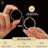 Solid 14K Gold Square-Tubed Round Hoop Earrings for Women