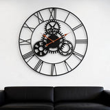 AMAATE Steampunk Wall Clock 24 Inch, Industrial Metal Gears with Roman Numerals, Retro Distressed Finish Mechanical Art for Bar, Living Room, Cafe Decor