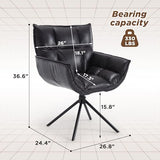 Fahomiss Desk Chair No Wheels, 360° Swivel Mid Century Modern Desk Chairs, Upholstered Faux Leather Swivel Accent Chair(Black, x1)