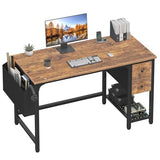 Computer Desk with Fabric Drawers, 47 Inch Desk for Small Space Home Office, Modern Simple Study Writing Table PC Desks for Bedroom, Rustic Brown