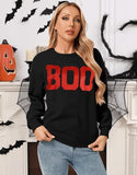 Drvitor Womens Halloween Sweatshirt BOO Print Design Top (Black, X-Large)